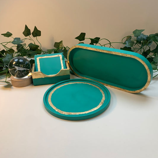 Golden | Full set of tray, plate and coasters